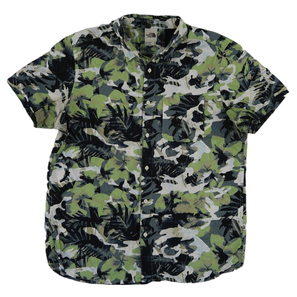 The North Face 100% Cotton Button Shirt‎ Men's Size XL Green Camo Tropical